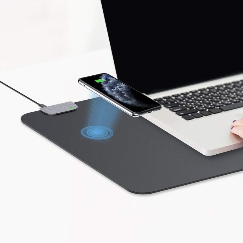 KINGFOM Multifunctional Office Desk Pad, Large Waterproof Pu Leather Mouse Pad, 2-in-1 Use Desk Writing Mat with Wireless Charging for Home/Office 35.4" x 16.7" (Black) - Image 4
